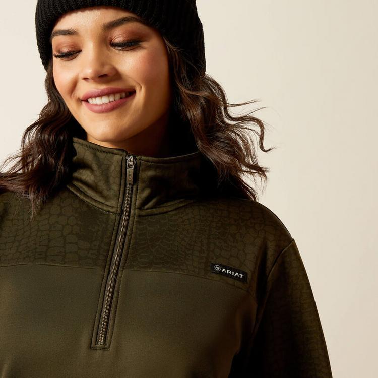 Ariat® Ladies' Olive Croc/Relic Tek Fleece 1/4 Zip Sweatshirt Product Image