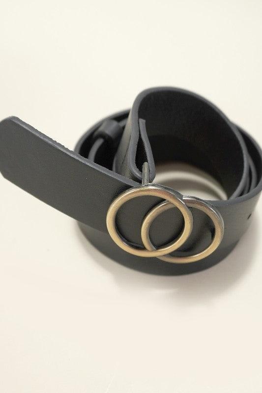 Classic Double Ring Buckle Faux Leather Belt, 2 Colors Product Image