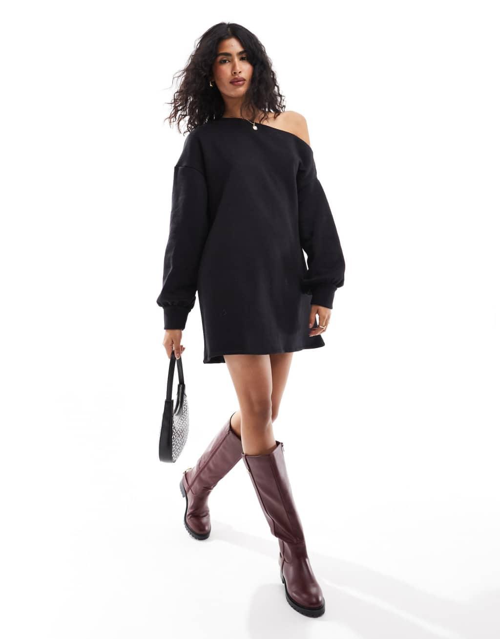 ASOS DESIGN asym sweat mini dress in black Product Image