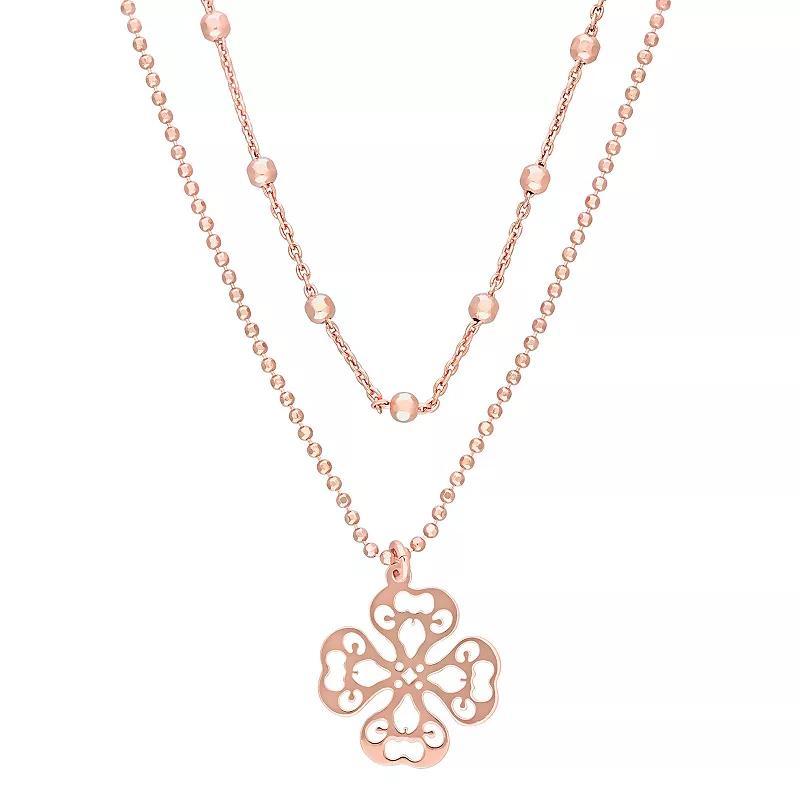 Stella Grace Sterling Silver Multistrand Filigree Flower Necklace, Womens Rose Gold Tone Product Image