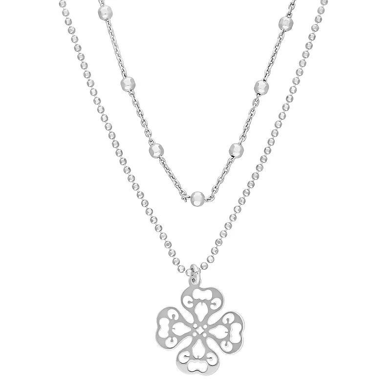 Stella Grace Sterling Silver Multistrand Filigree Flower Necklace, Womens Rose Gold Tone Product Image