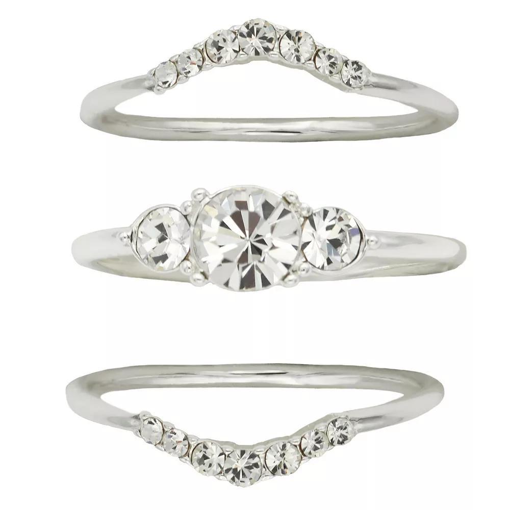 City Luxe 3-pc. Crystal Ring Set, Women's, Size: 9, Silver Tone Clear Product Image