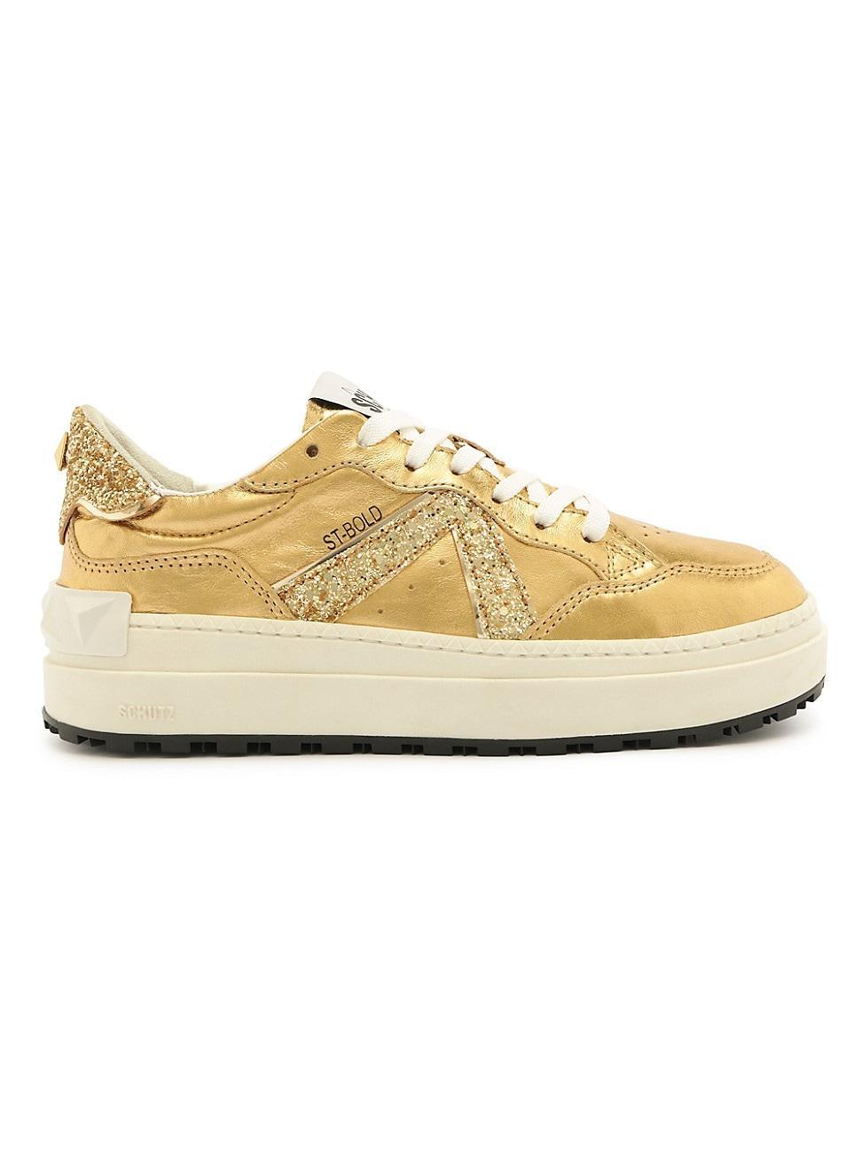 Schutz Womens St Bold Almond Toe Glitter Detail Platform Sneakers Product Image