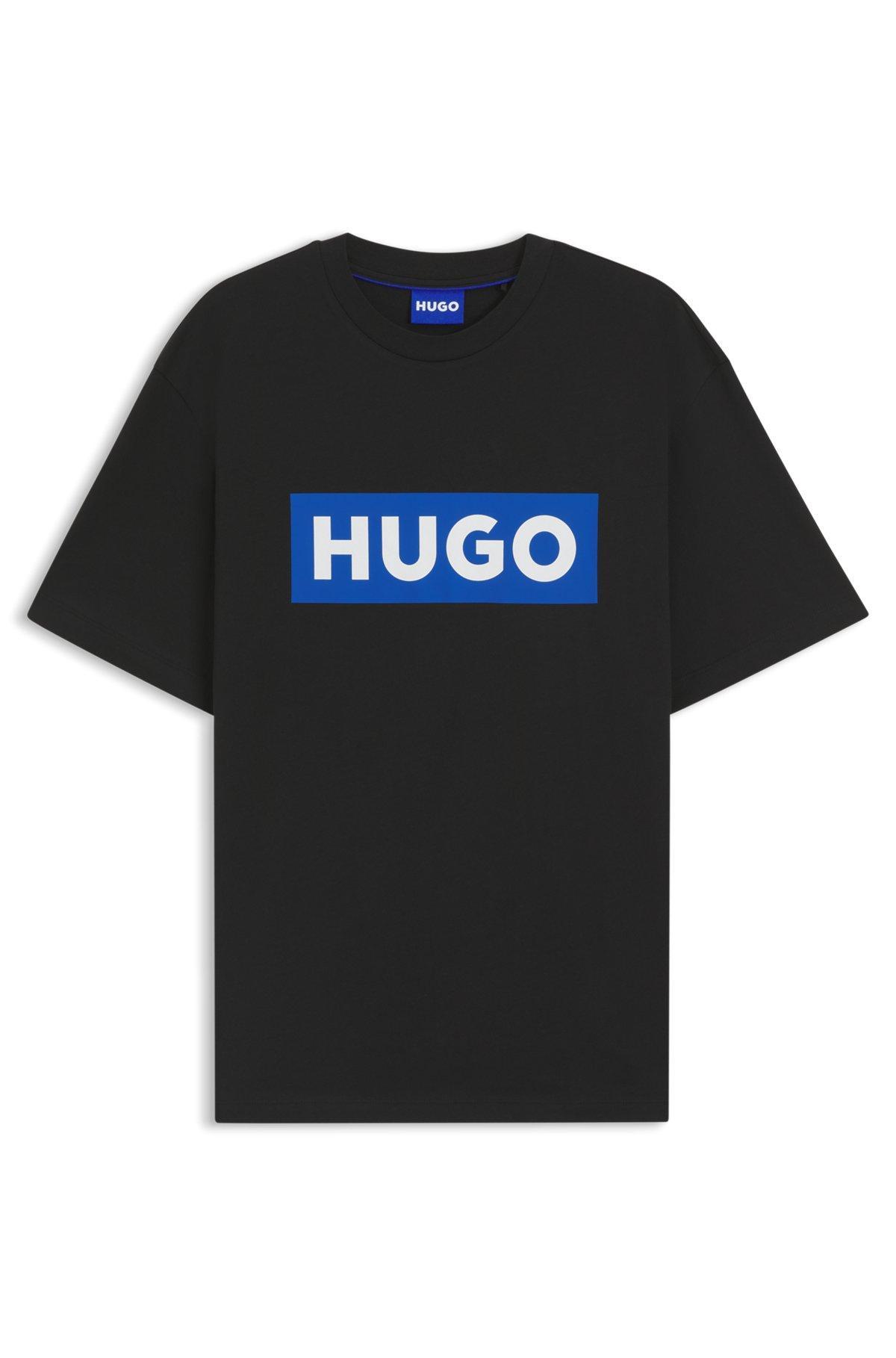 HUGO - Cotton jersey T-shirt with mixed-print logo - Black Product Image