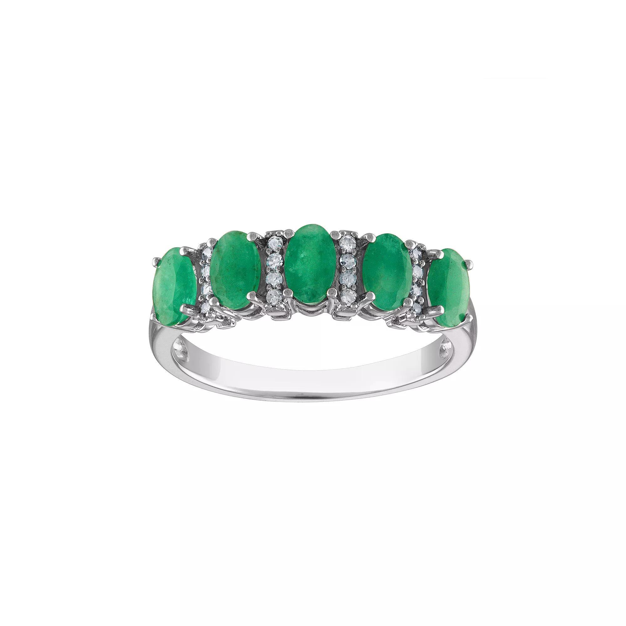 Tiara Sterling Silver Emerald & Diamond Accent Five Stone Ring, Womens Product Image