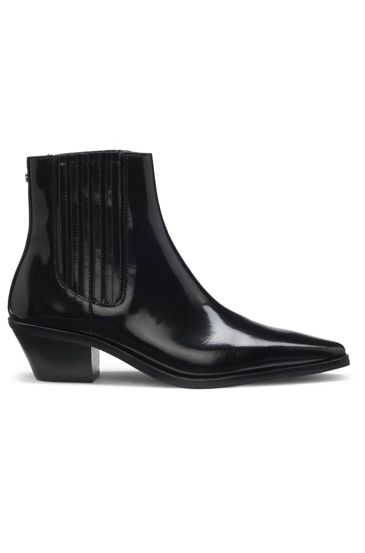 BOSS - Cuban-heel ankle boots in polished leather - Black Product Image
