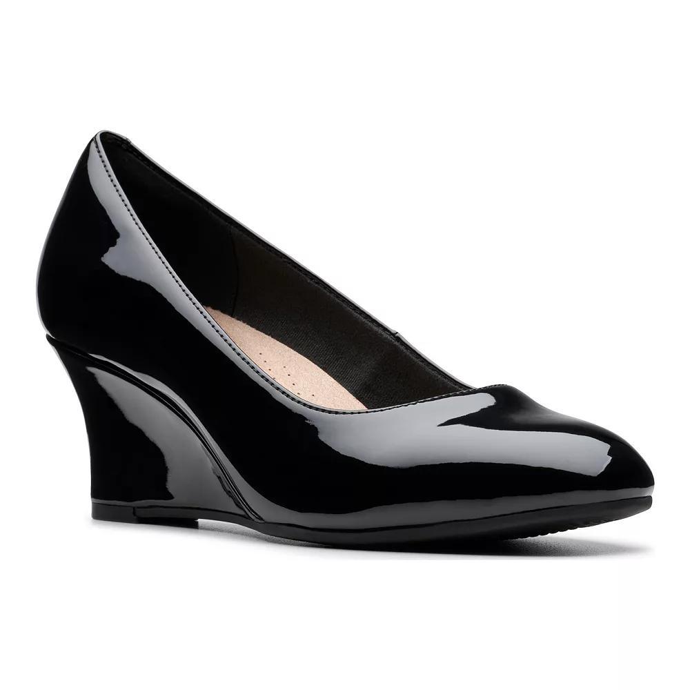Clarks® Olivette Pearl Women's Leather Wedge Heel Pumps, Size: 8.5, Black Patent Product Image