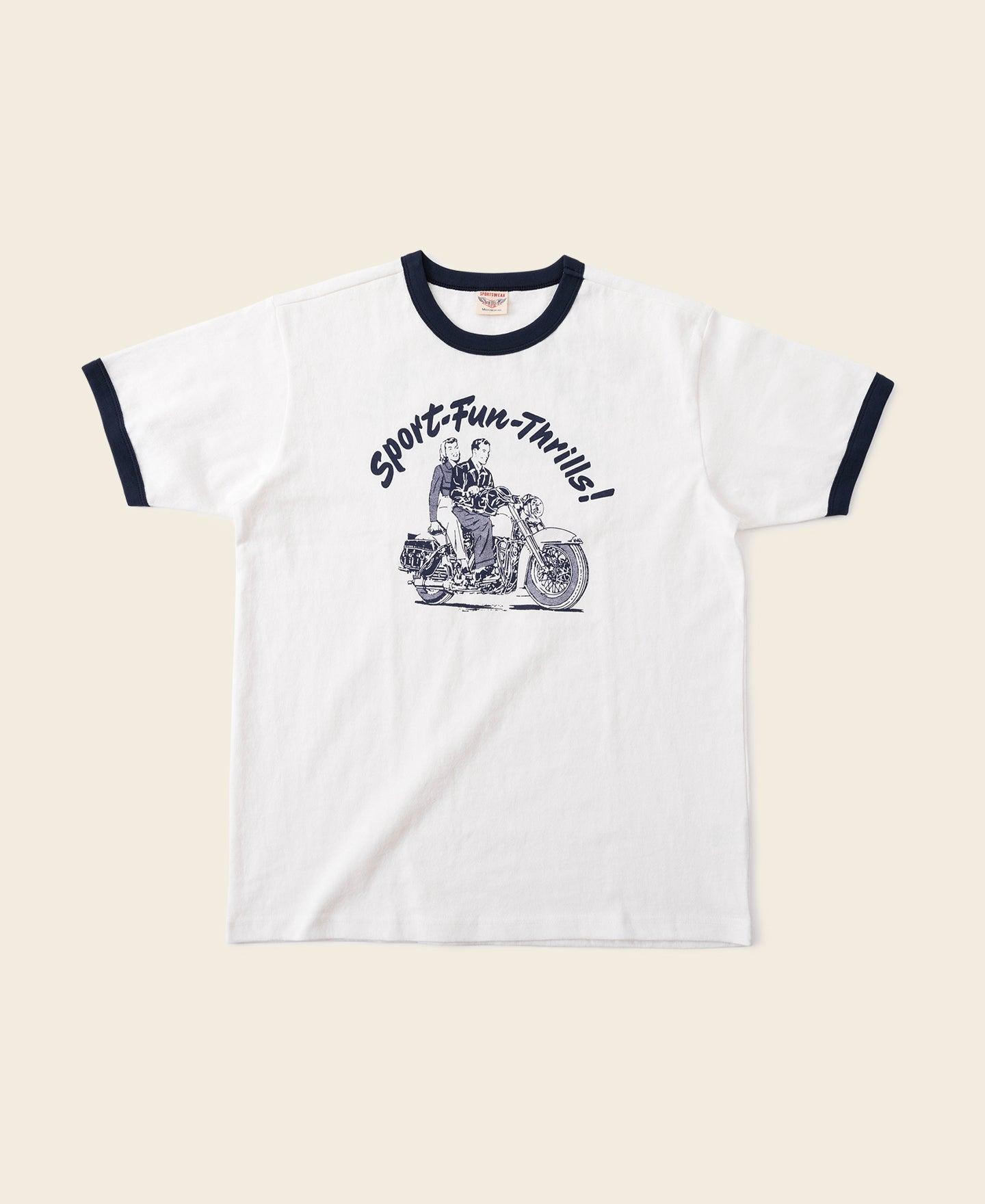 Retro Motorcycle Rider Printed T-Shirt - White Product Image