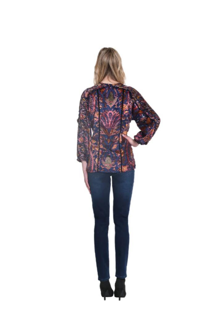 Mixed Print Burnout Ruffle Trim Top Product Image