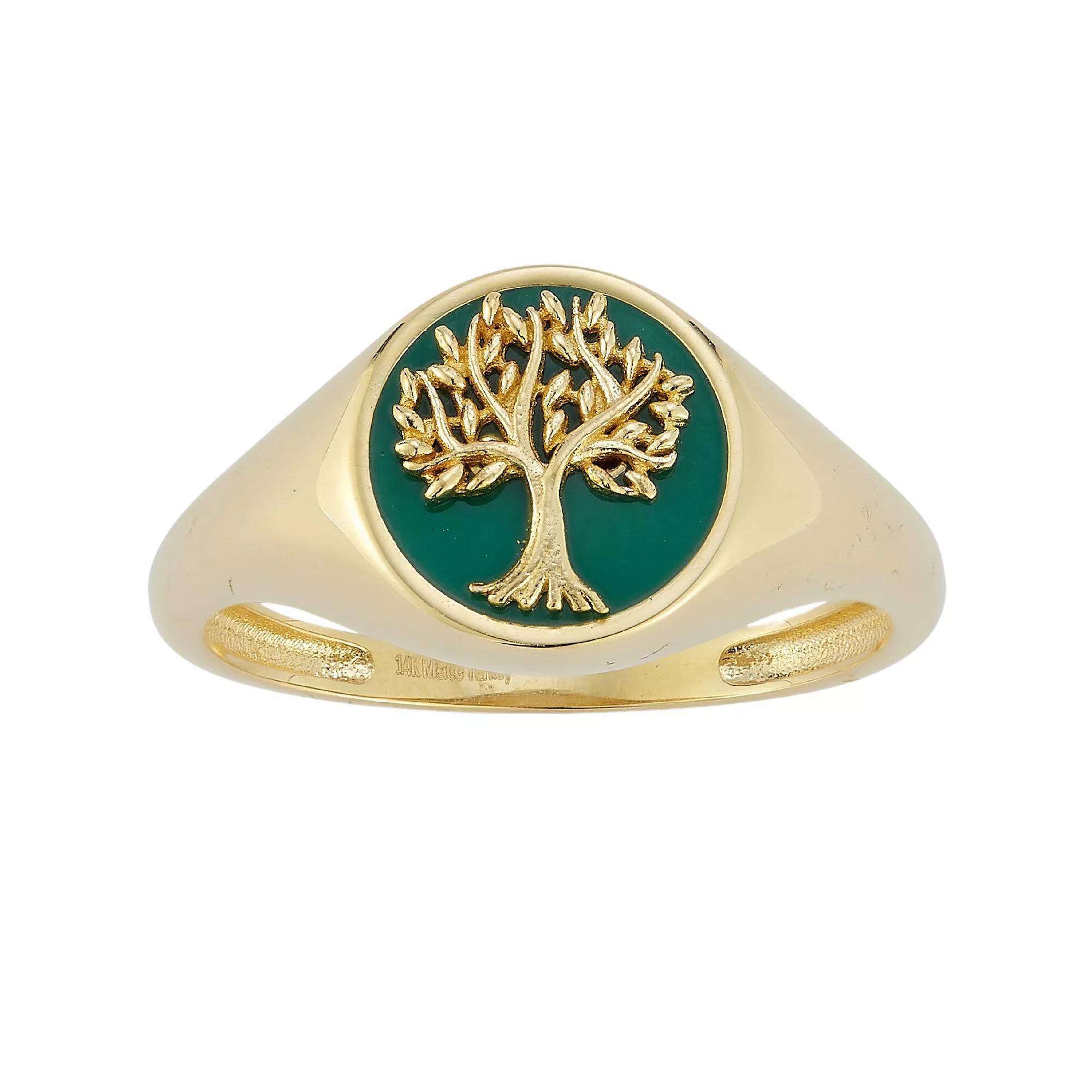 LUMINOR GOLD 14k Gold Enamel Tree Of Life Signet Ring, Women's, Size: 6 Product Image