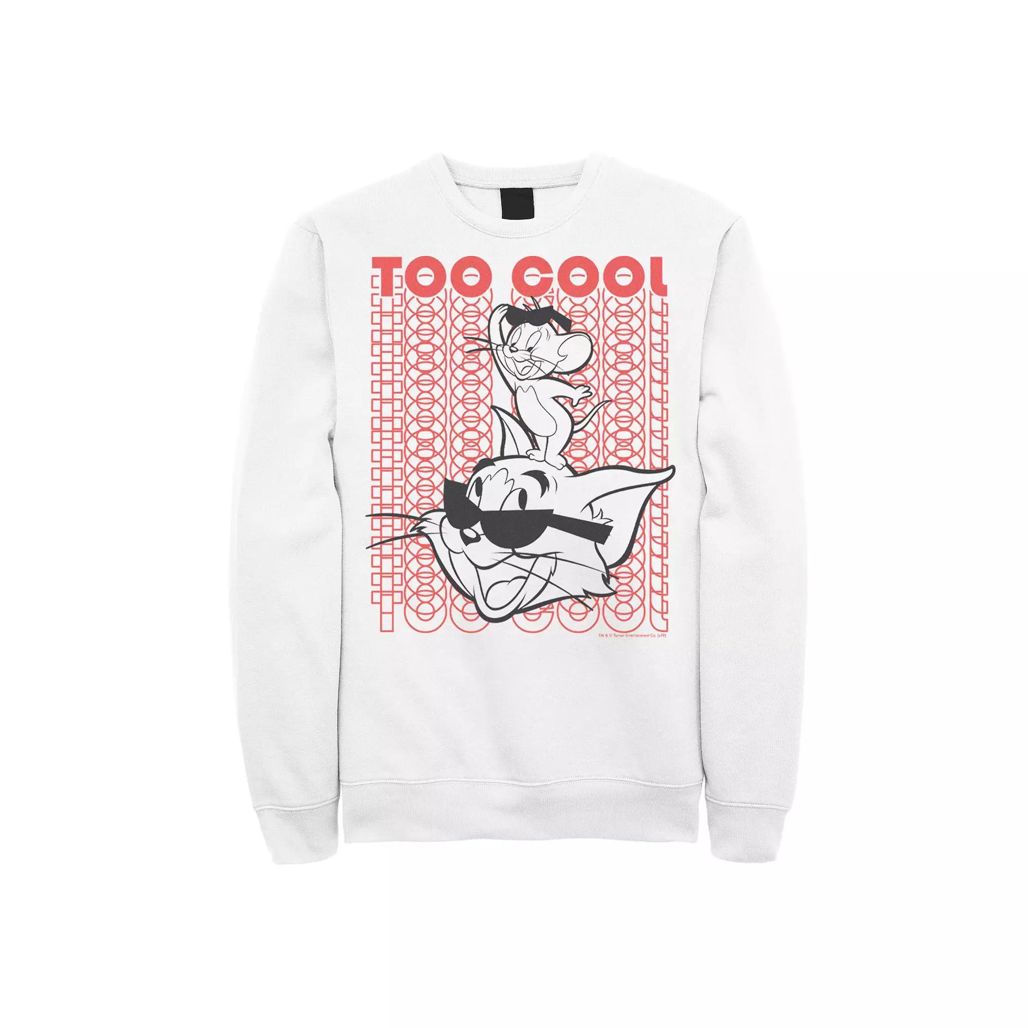 Men's Tom And Jerry Too Cool Word Stack Portrait Sweatshirt, Size: Large, White Product Image