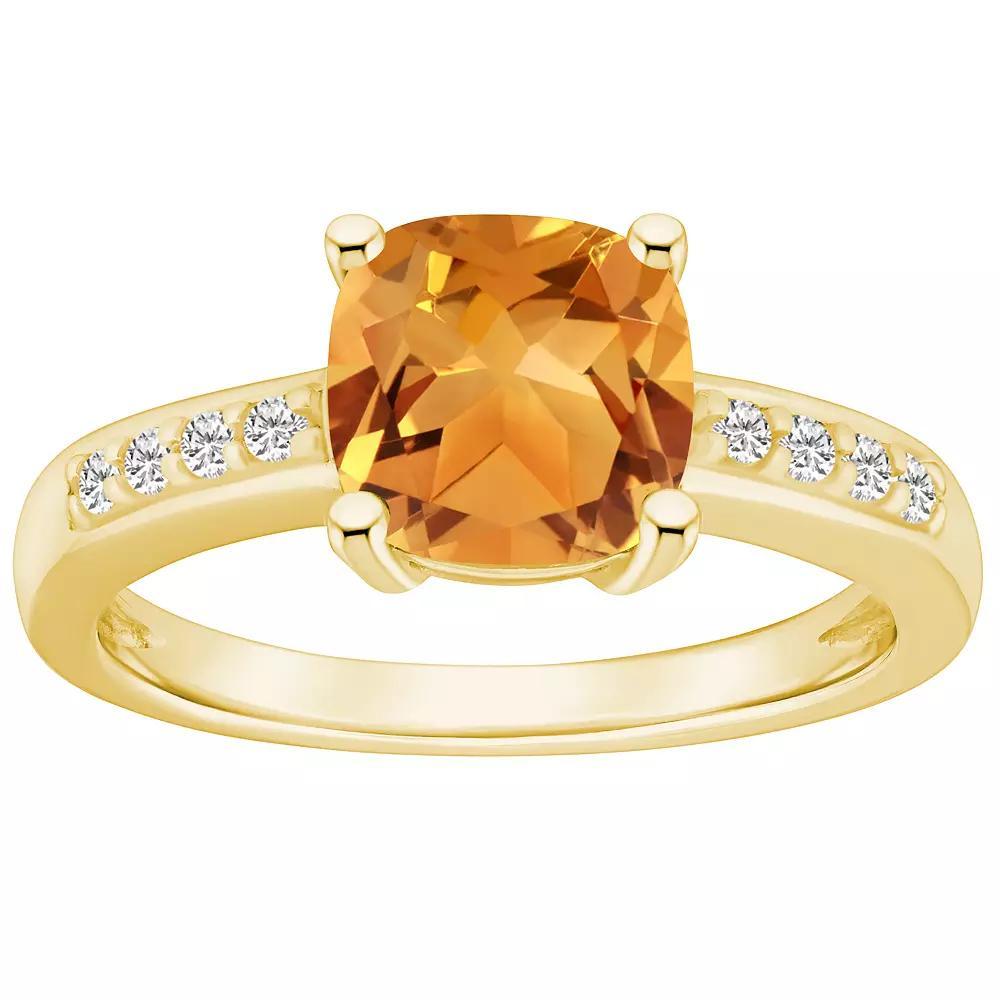 Alyson Layne 14k Gold Cushion Citrine & 1/8 Carat T.W. Diamond Ring, Women's, Size: 5 Product Image