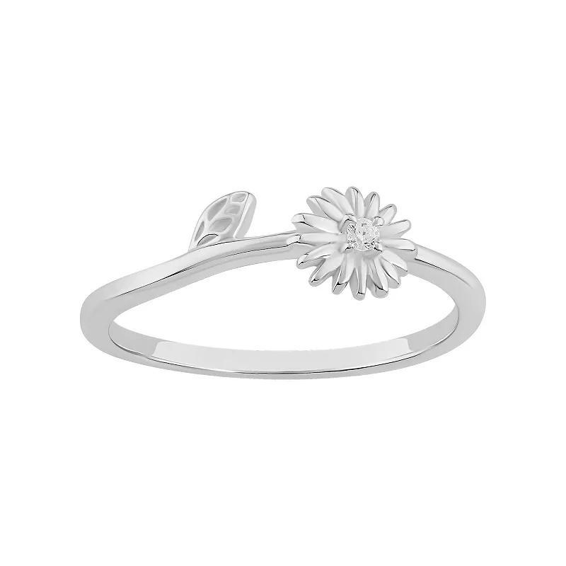 PRIMROSE Sterling Silver Cubic Zirconia Flower & Leaf Band Ring, Women's, Size: 8 Product Image
