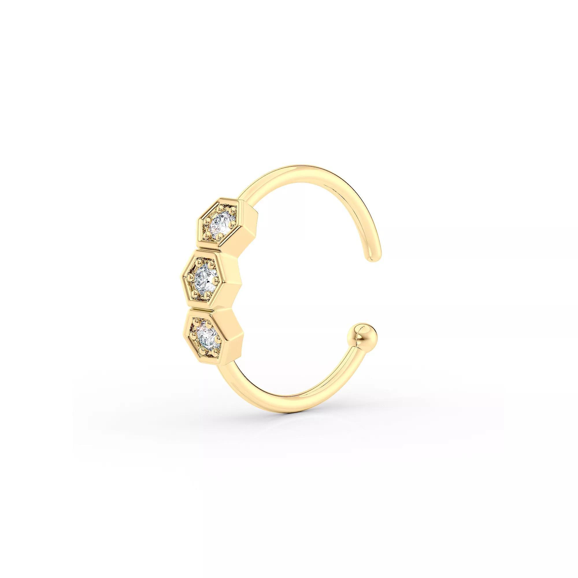 Lila Moon 14k Gold Lab-Grown Diamond Accent 3-Stone Hexagon Hoop Nose Ring, Women's Product Image