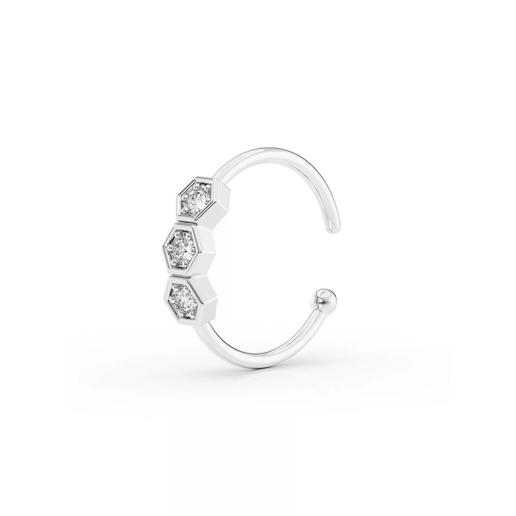Lila Moon 14k Gold Lab-Grown Diamond Accent 3-Stone Hexagon Hoop Nose Ring, Women's, 14k White Gold Product Image