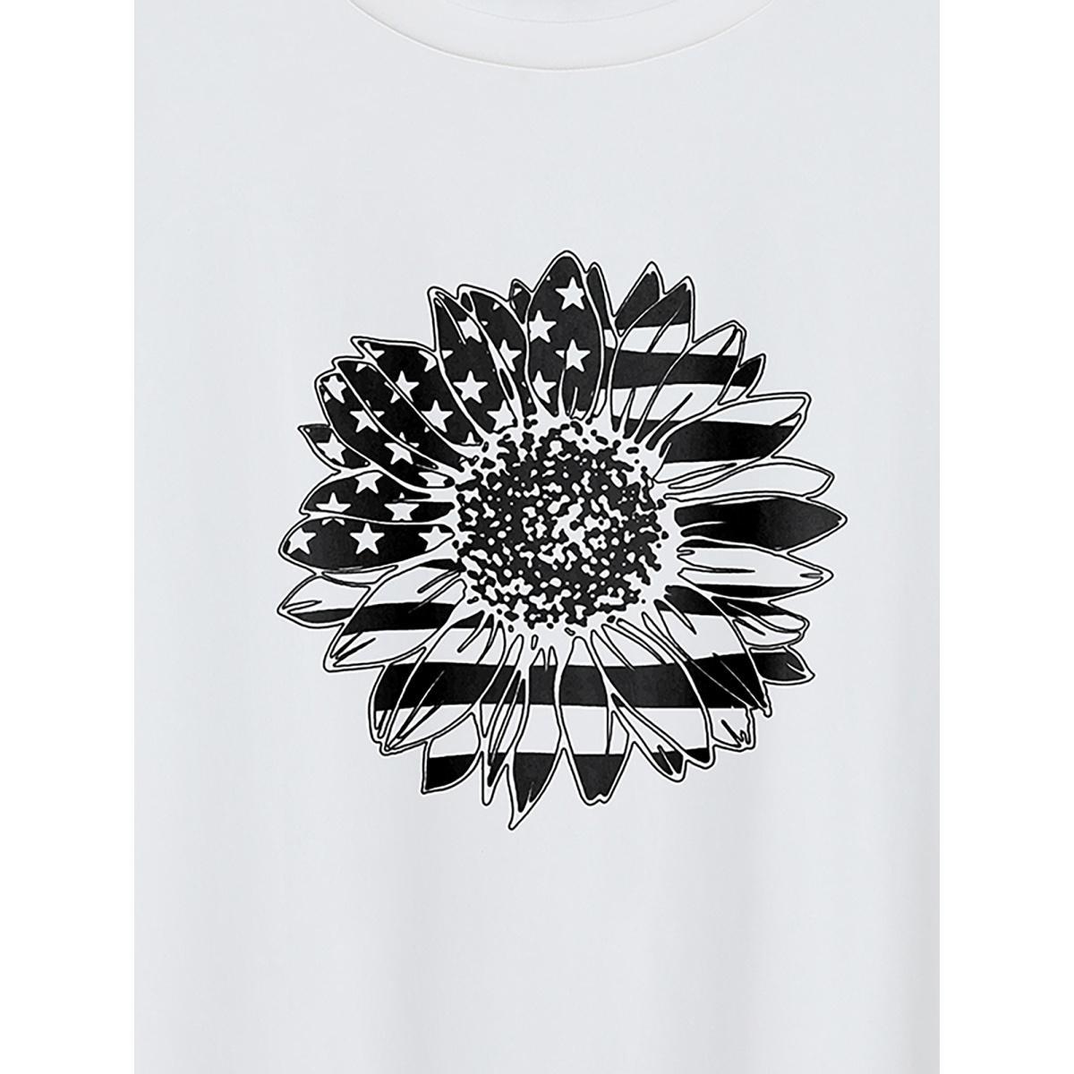 Plus Size American Flag Floral Print Round Neck T-Shirt Originalwhite Women Non Country Round Neck Everyday-Casual T-shirts BloomChic 22-24/3X Product Image