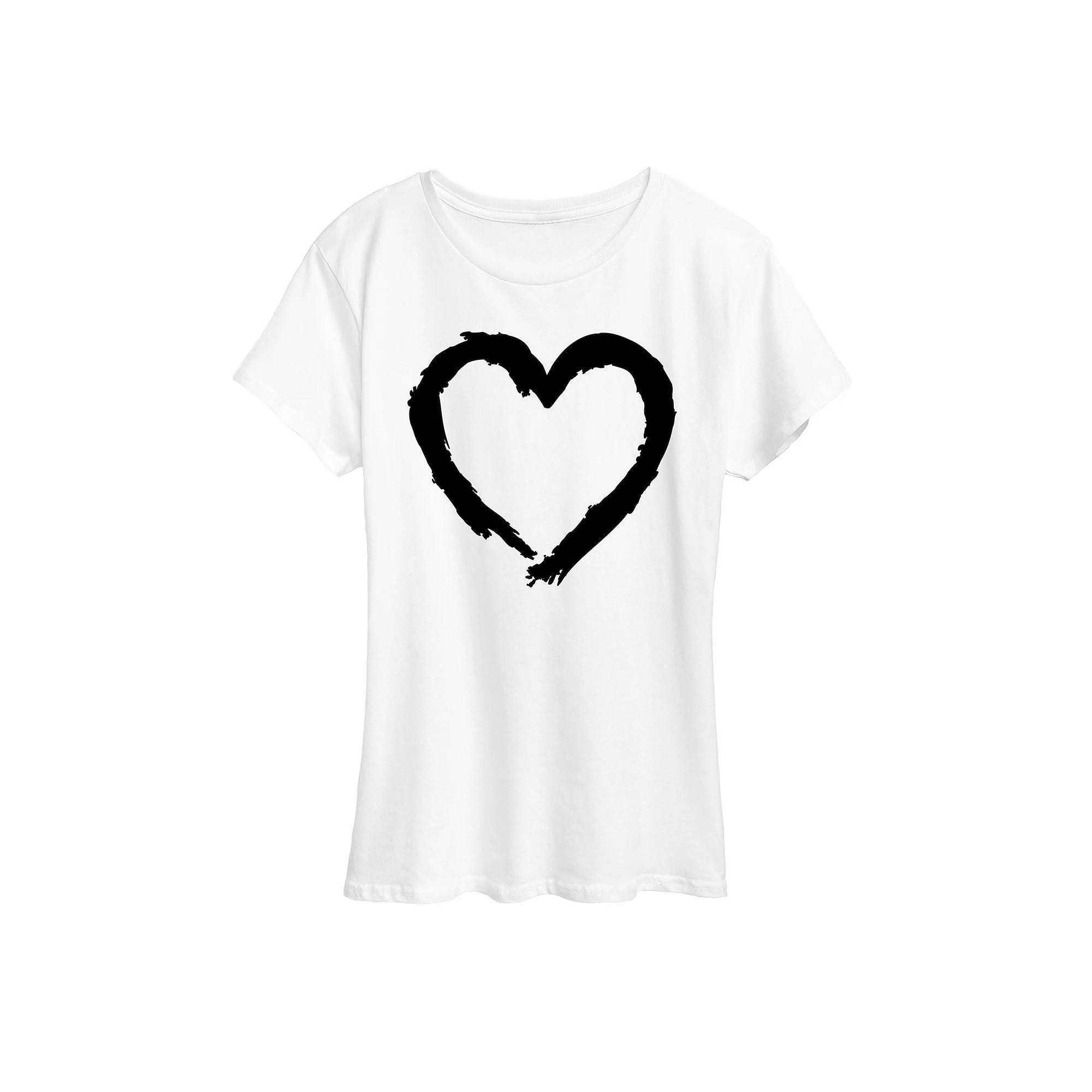 Women's Paintbrush Stroke Heart Graphic Tee, Size: Small, Grey Gray Product Image