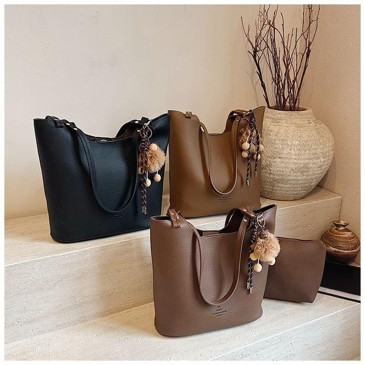 Faux Leather Tote Bag / Bag Charm / Set Product Image