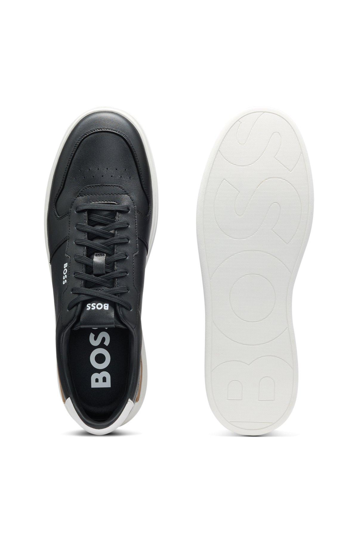 Leather trainers with signature-stripe details Product Image