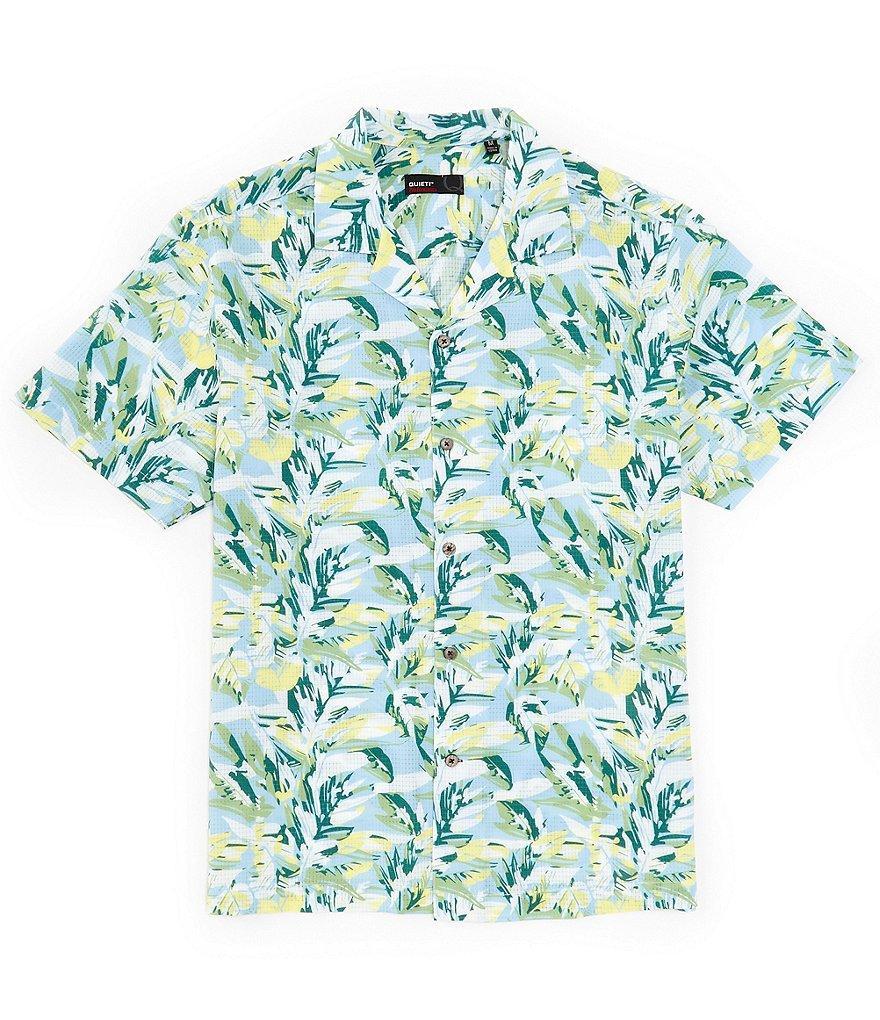 Quieti Performance Stretch Leaf Print Short Sleeve Woven Camp Shirt Product Image