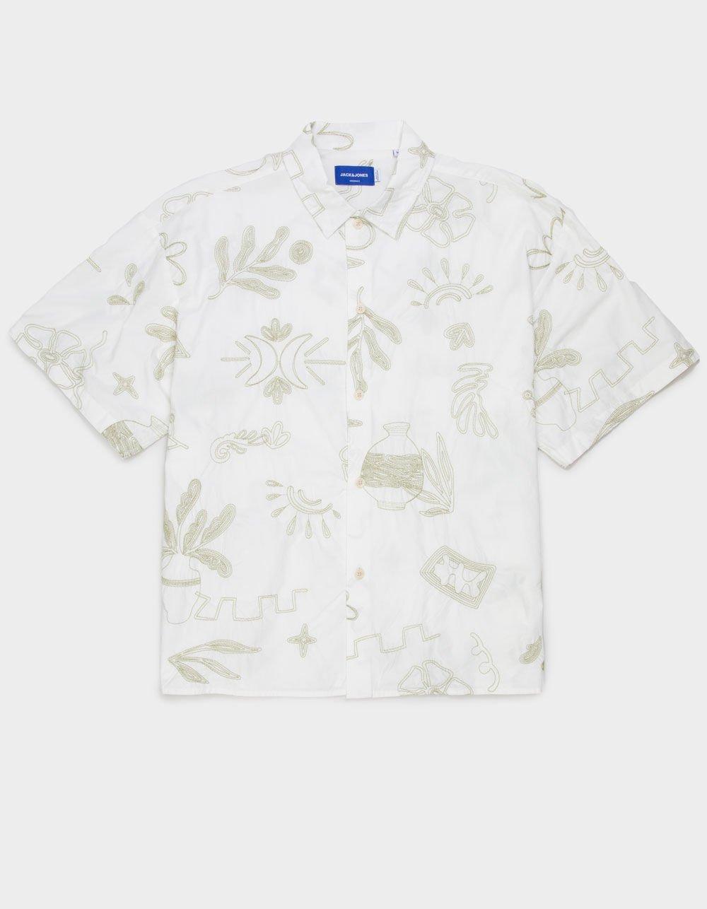 JACK & JONES Curtis Mens Embroidered Oversized Button Up Shirt - WHITE/MULTI Product Image