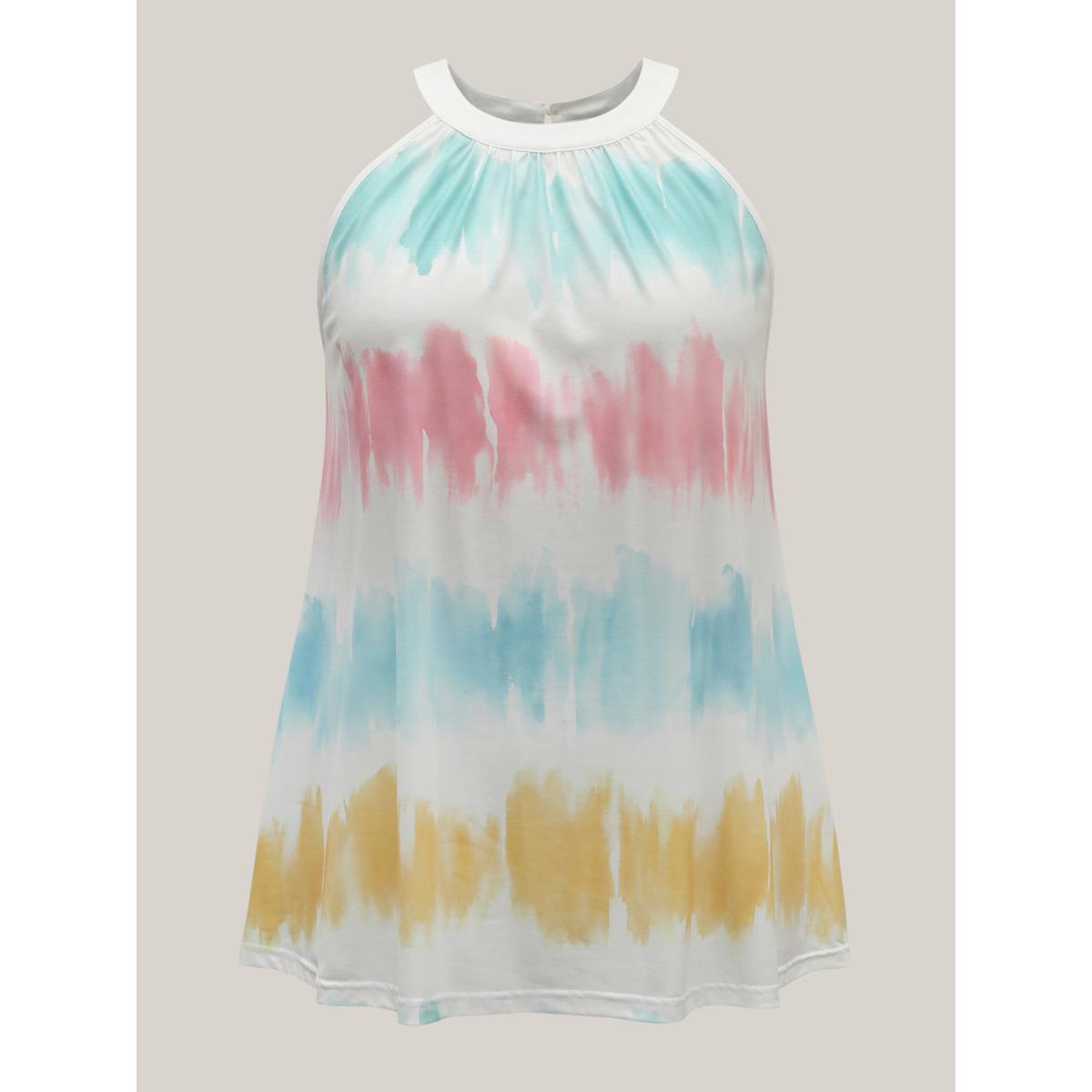 Plus Size Color Fusion Pleated Flowy Tank Top Women Multicolor Gathered Round Neck Everyday-Casual Tank Tops Camis BloomChic 18-20/2X Product Image