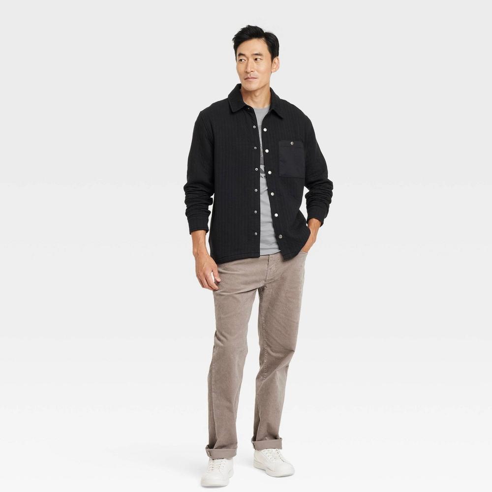 Mens Quilted Knit Shirt Jacket - Goodfellow & Co Black M: Heavyweight Jacquard Knit, Button Down, Front Pocket Product Image