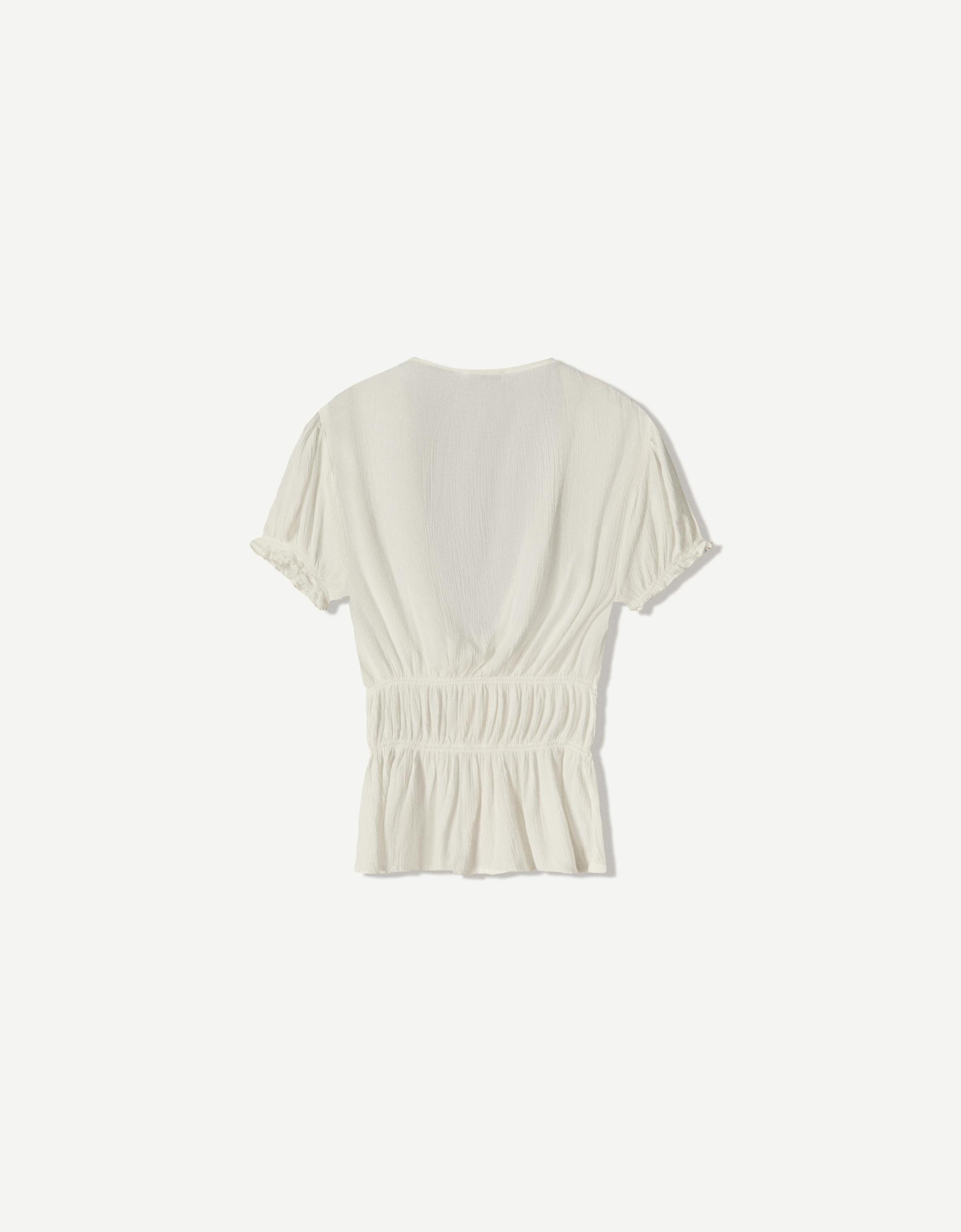Short sleeve gathered shirt with ties Product Image