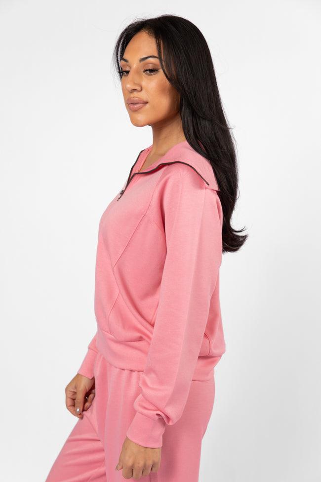 Let's Just Stay Pink Quarter Zip Knit Pullover SALE Product Image