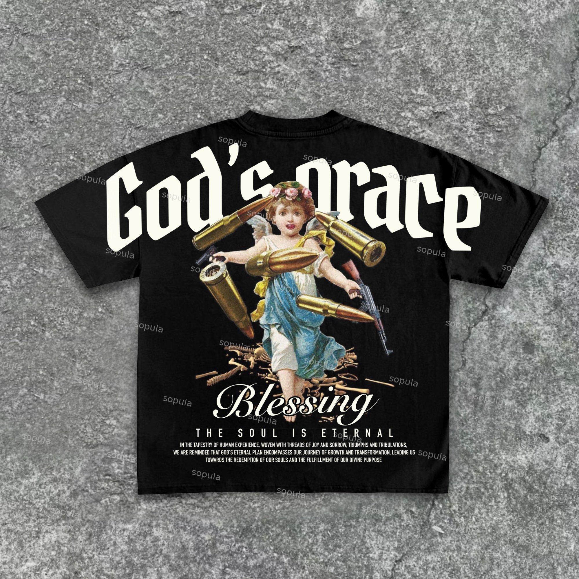 Sopula Angel Vintage Letters Blessings Graphic Cotton T-Shirt Product Image