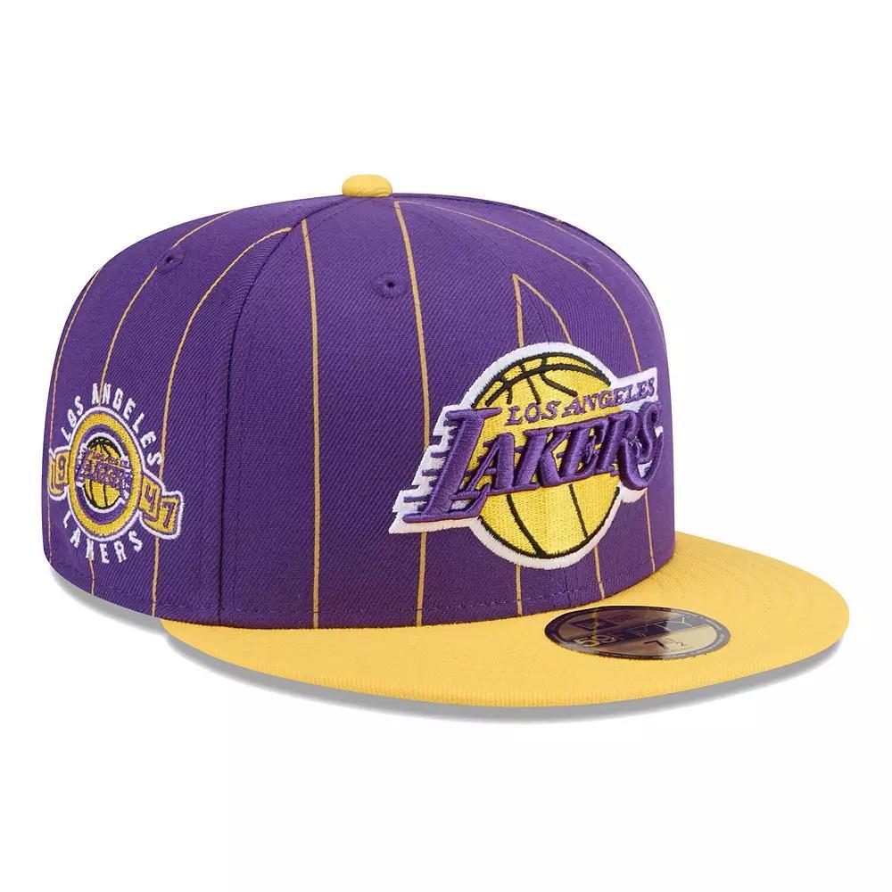 Men's New Era Purple/Gold Los Angeles Lakers Pinstripe Two-Tone 59FIFTY Fitted Hat, Size: 7 1/8 Product Image