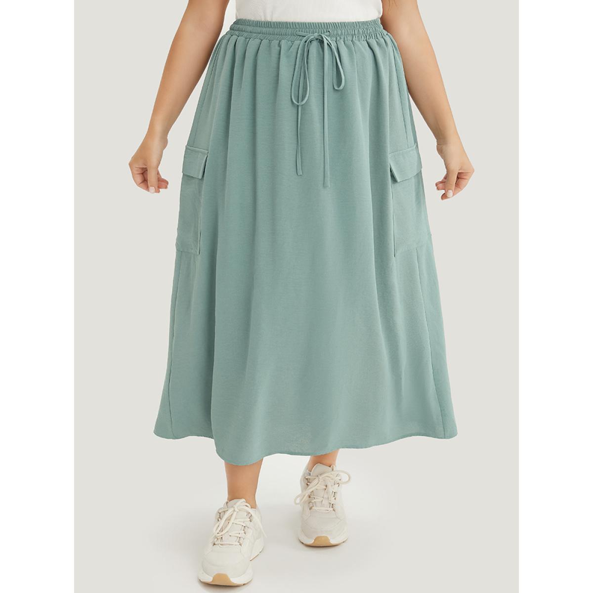 Plus Size Plain Drawstring Elastic Waist Split Flap Pocket Skirt Women Emerald Casual Dailywear Shorts BloomChic 22-24/3X Product Image