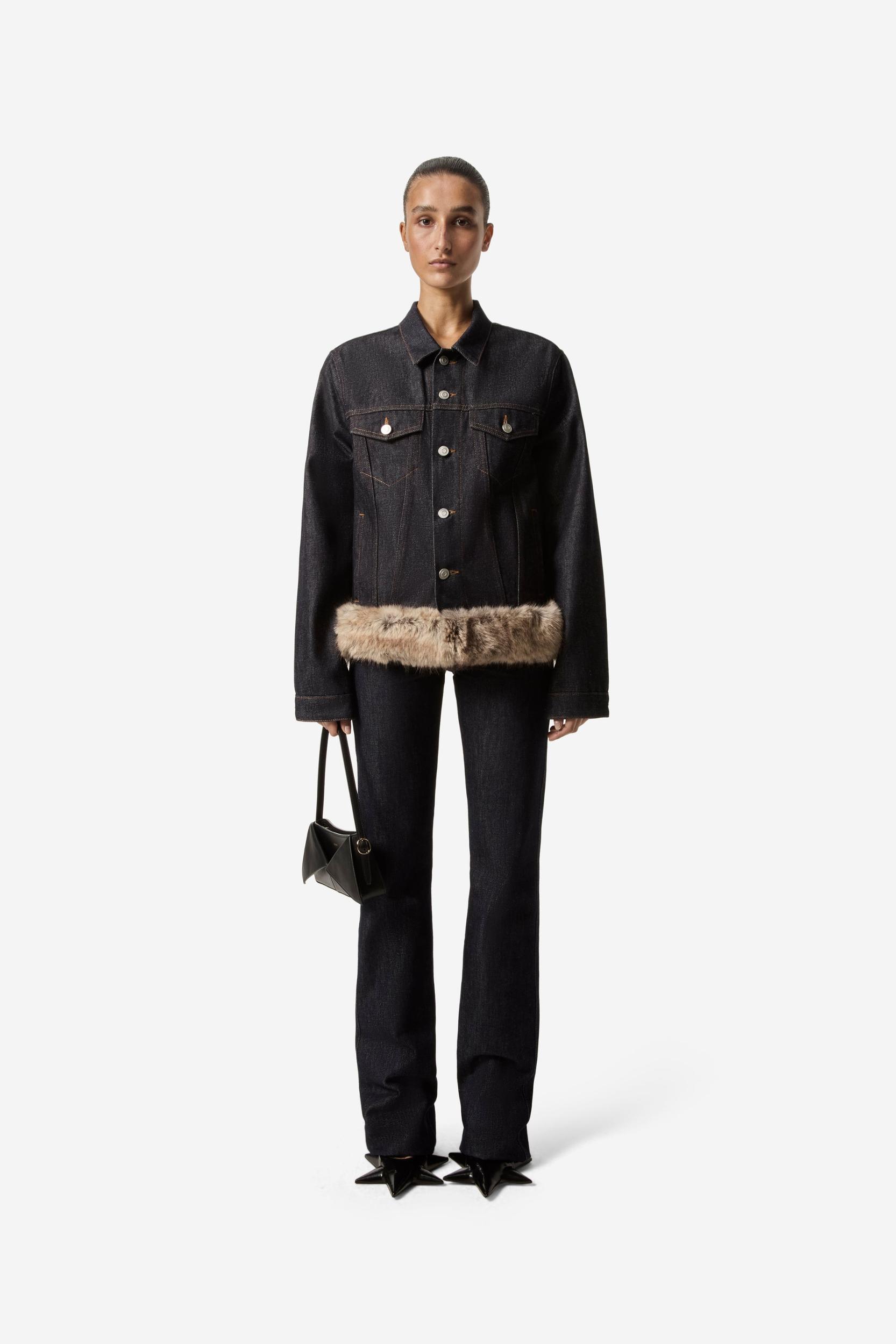 Faux Fur Hem Denim Jacket Product Image