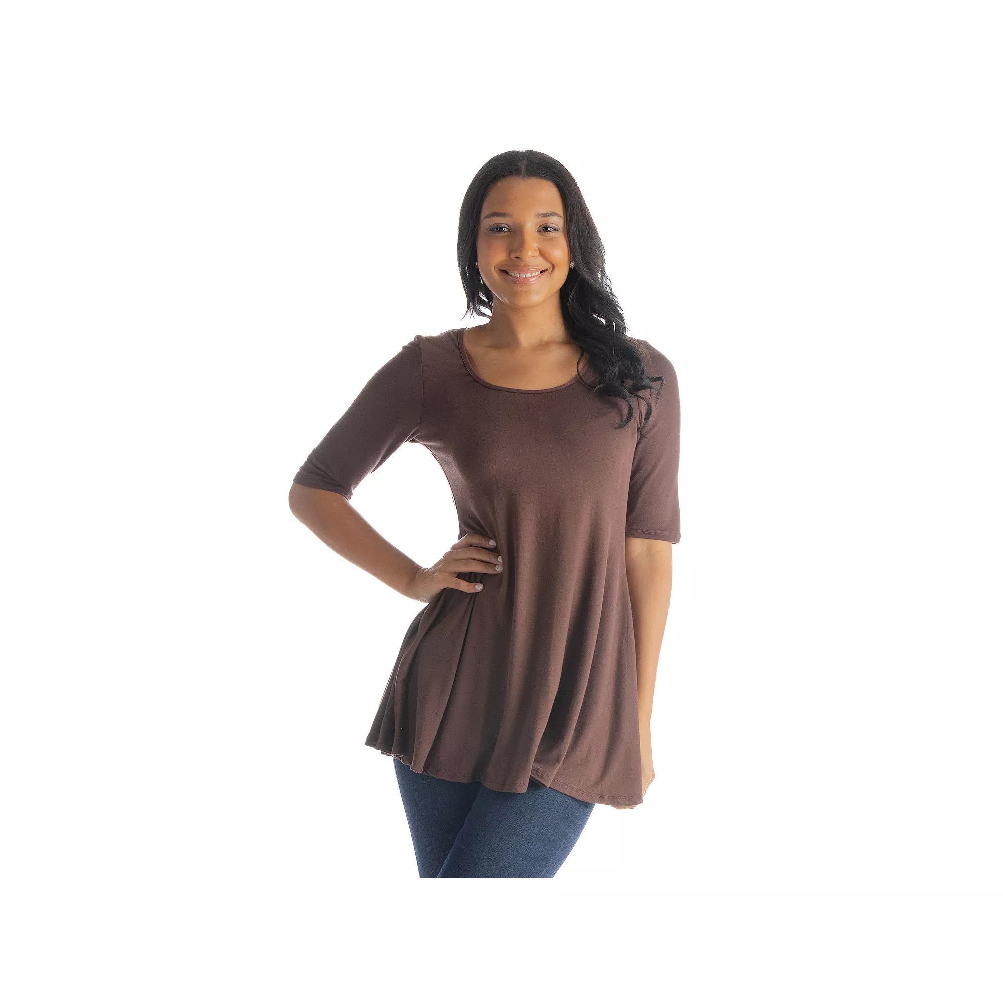 Womens 24Seven Comfort Apparel Elbow Sleeve Swing Tunic Top Product Image