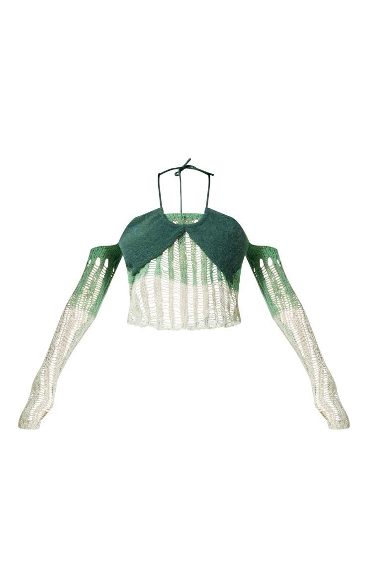 Khaki Contrast Eyelash Knit Top With Sleeves Product Image