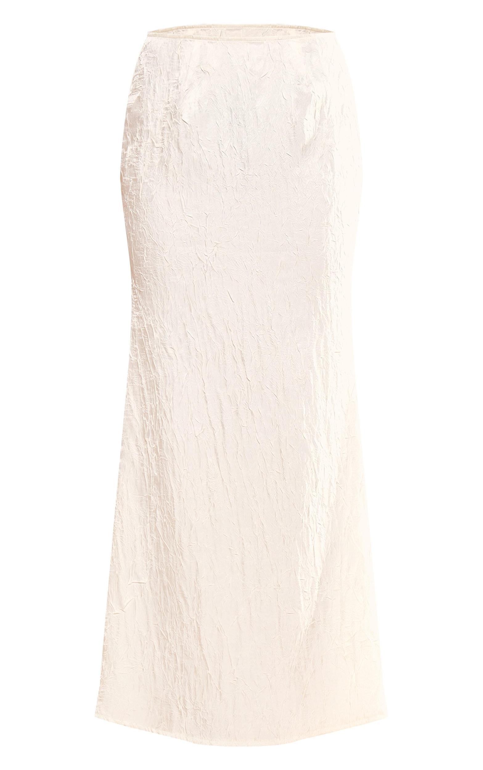 Cream Crinkle Satin Fishtail Low Rise Maxi Skirt Product Image