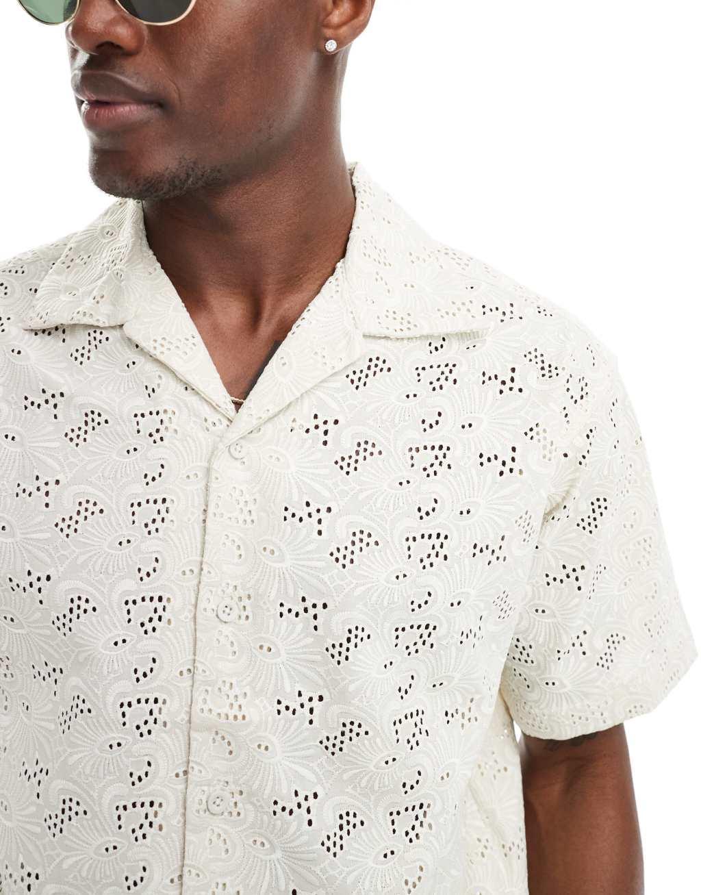 Jack & Jones boxy shirt in white lace Product Image
