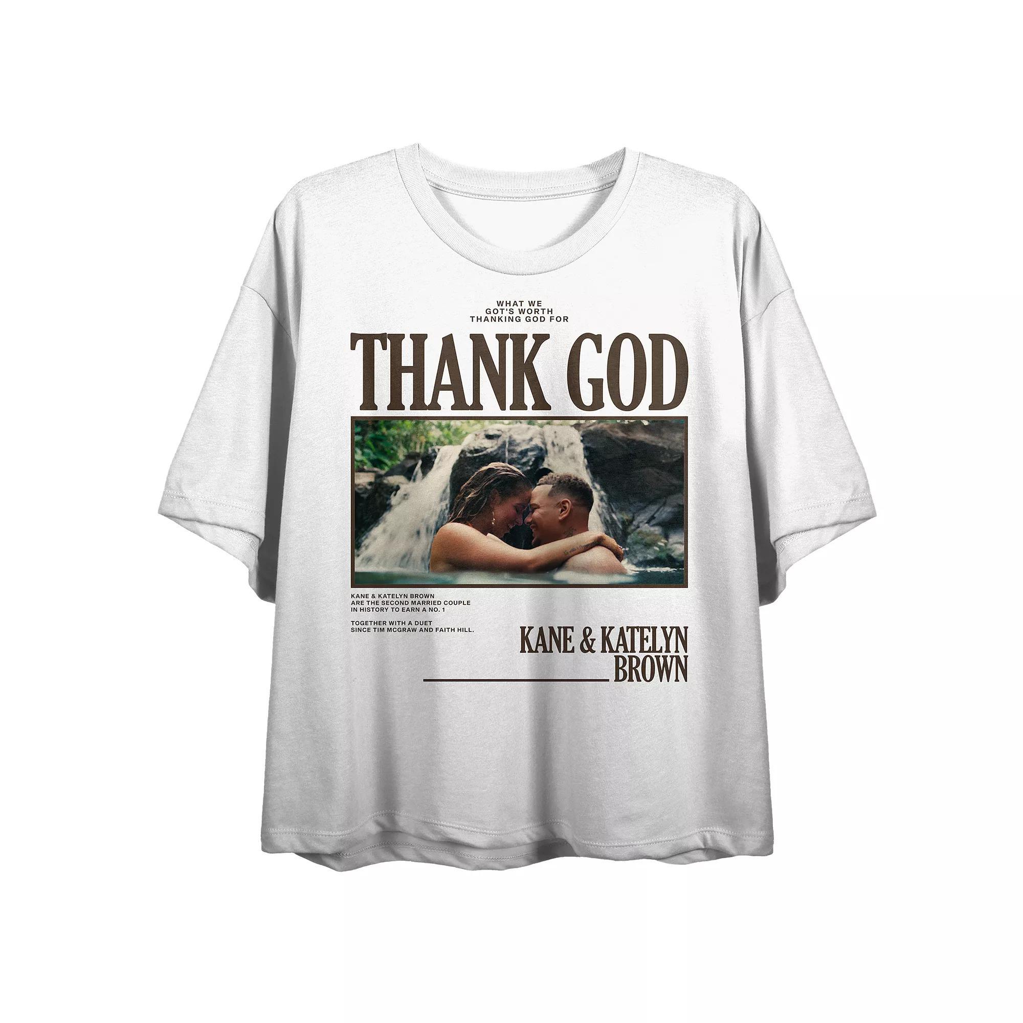 Juniors' Kane Brown Thank God Cropped Graphic Tee, Women's, Size: Large, White Product Image