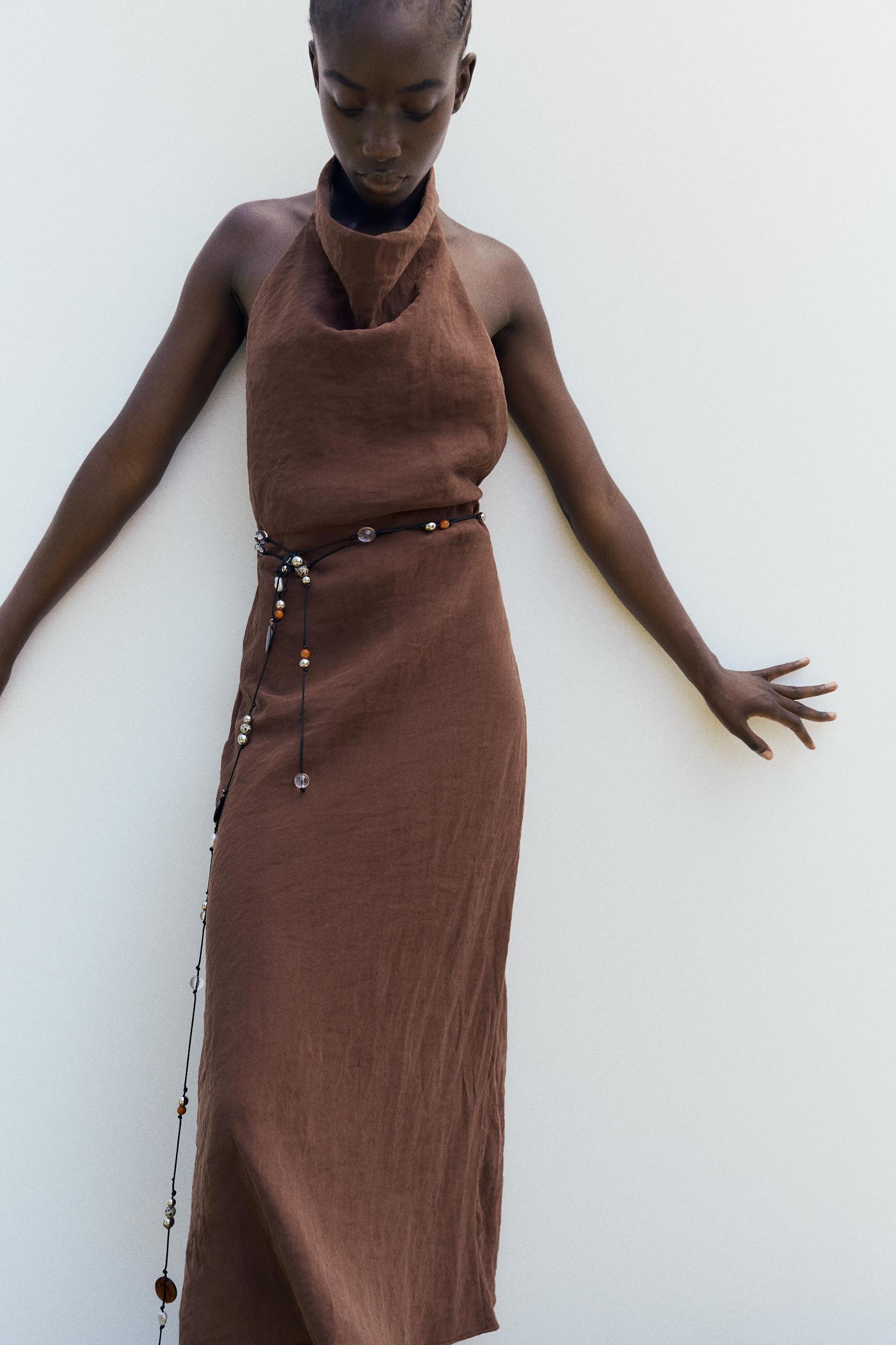 DRAPED HALTER MIDI DRESS Product Image