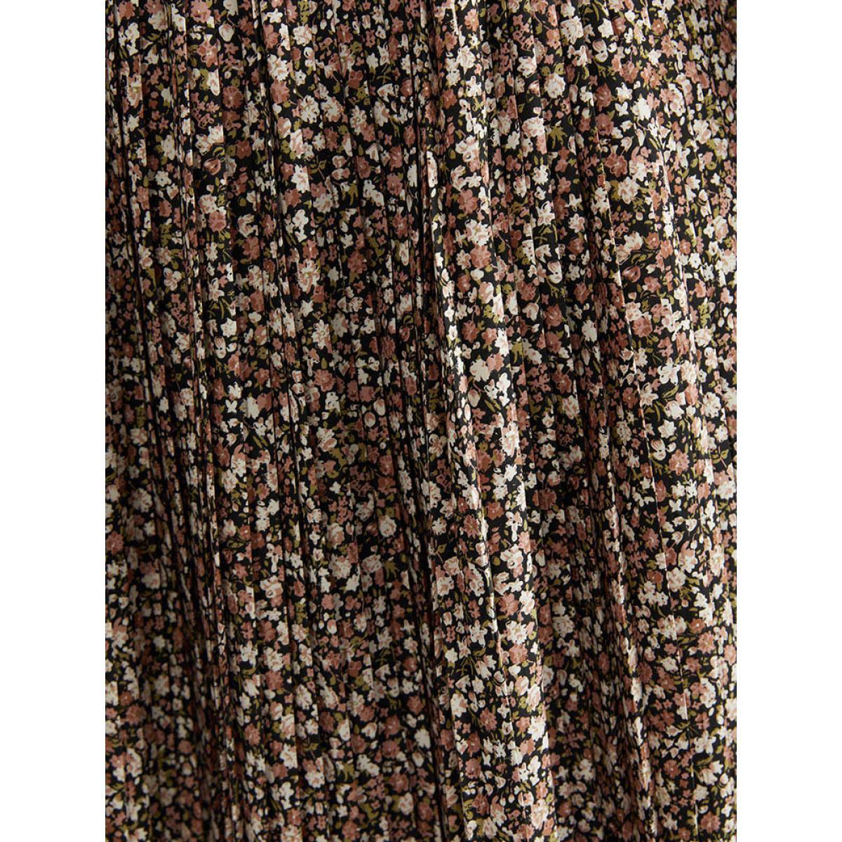Plus Size Ditsy Floral Elastic Waist Midi Skirt Women Multicolor Elegant Pleated No stretch Dailywear Skirts BloomChic 14-16/1X Product Image