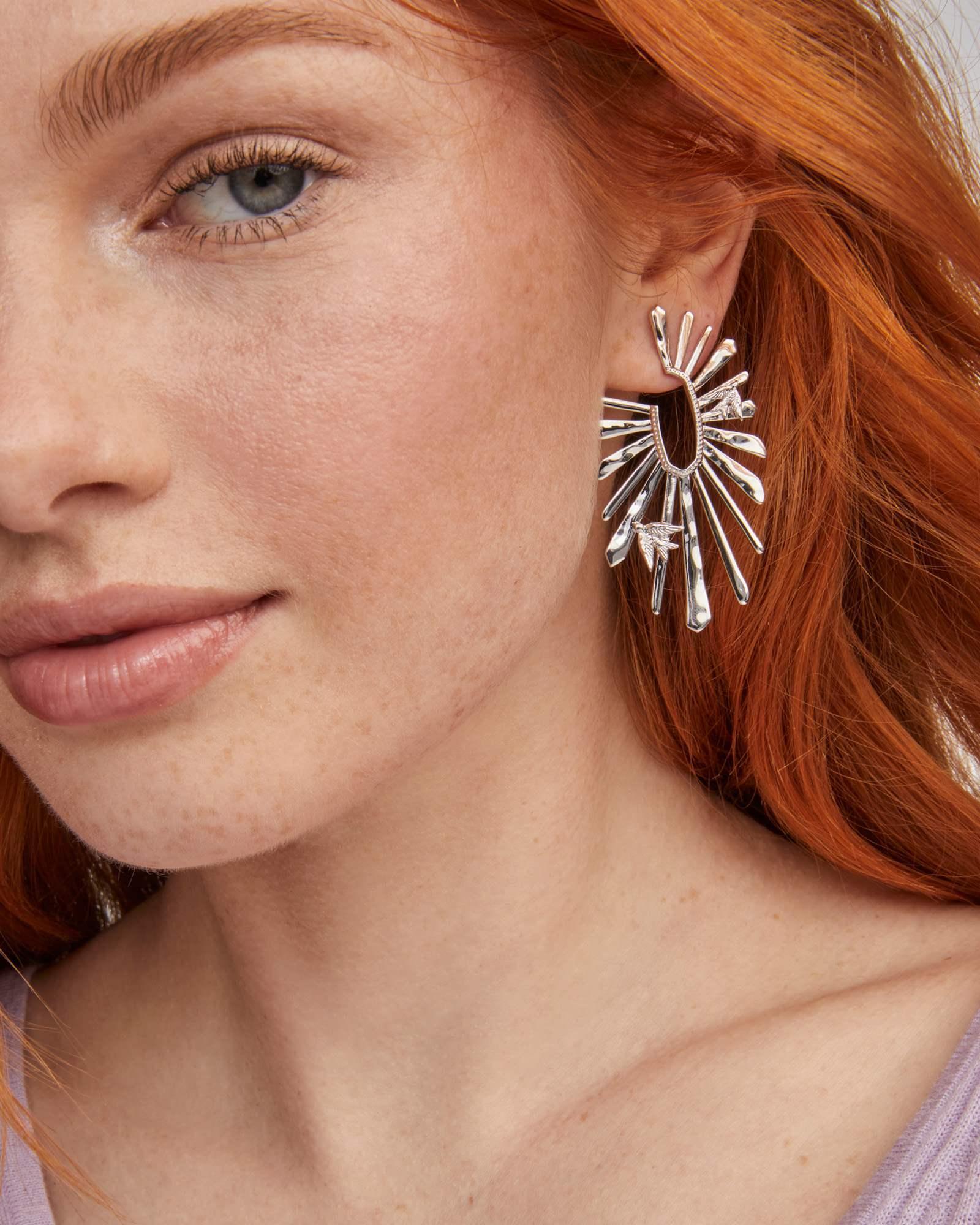Melody Bird Silver Hoop Earrings Product Image