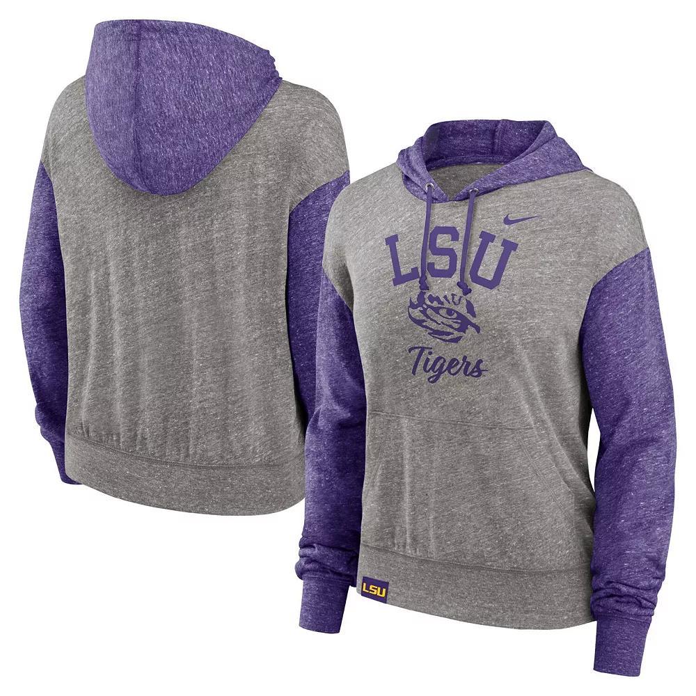 Women's Nike Heather Gray/Purple LSU Tigers Blitz Color Block Legacy Pullover Hoodie, Size: XL, Grey Product Image