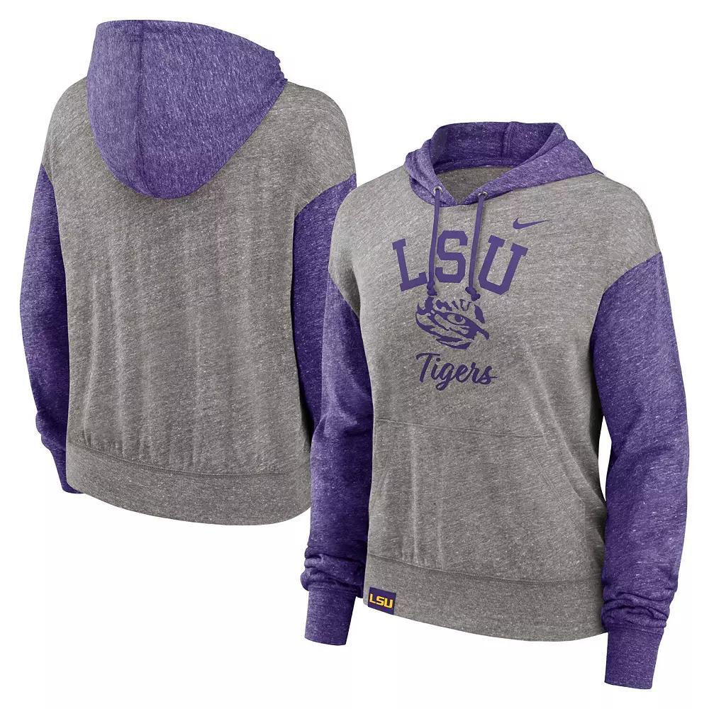 Women's Nike Heather Gray/Purple LSU Tigers Blitz Color Block Legacy Pullover Hoodie, Size: XL, Grey Product Image