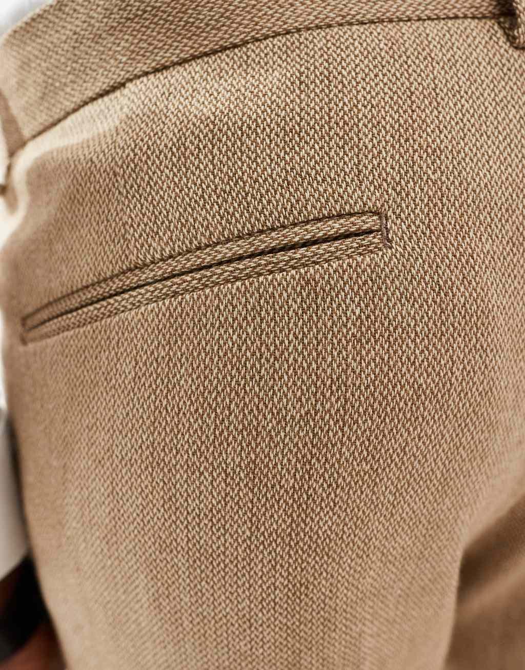 ASOS DESIGN skinny wool mix suit pants in caramel basketweave texture Product Image