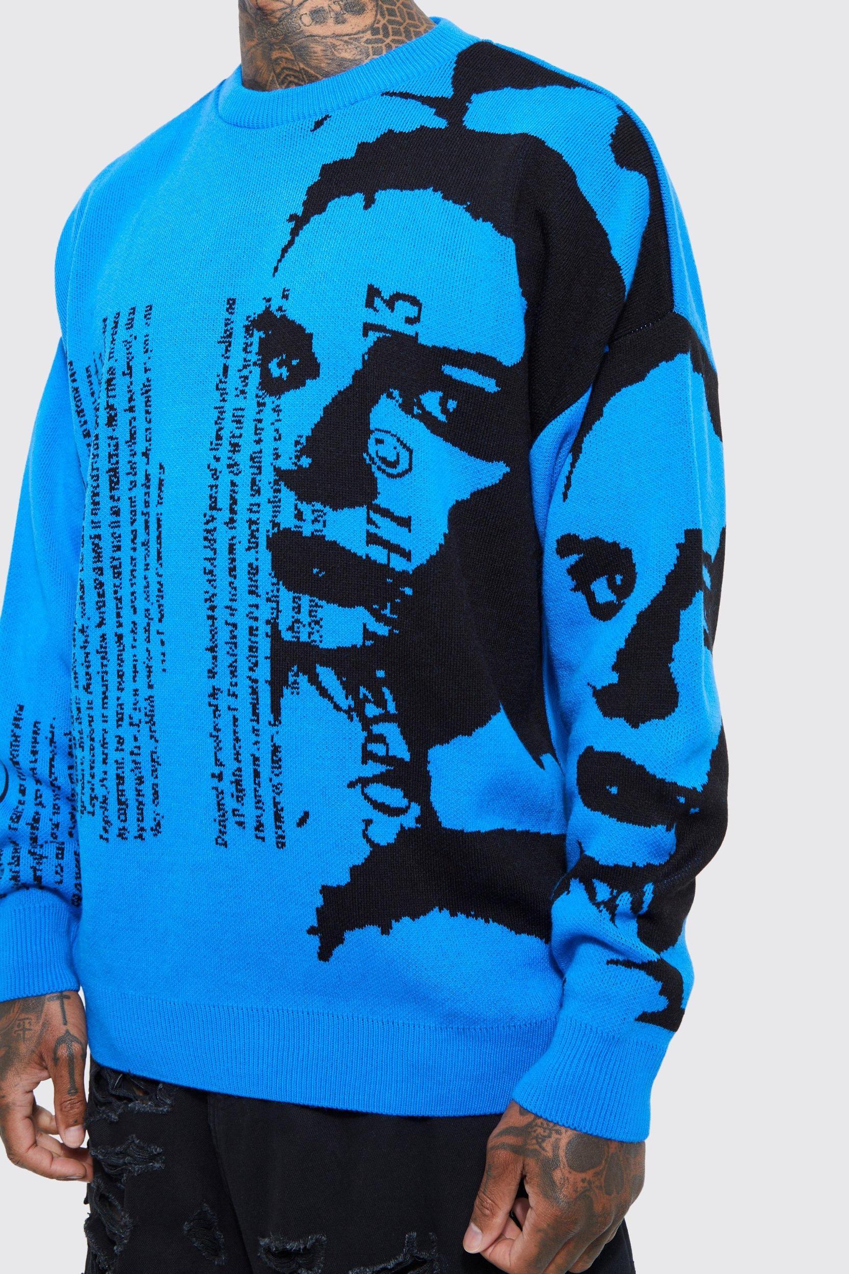 Oversized Portrait Text Knitted Sweater | boohooMAN USA Product Image