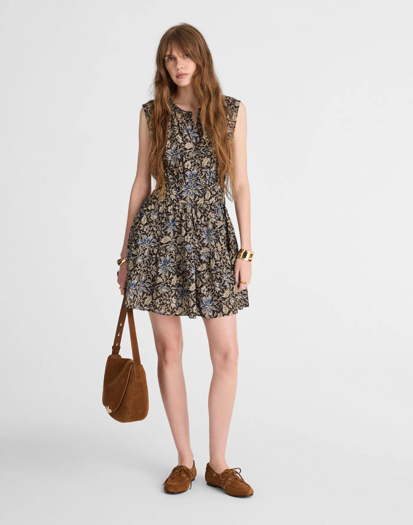 Gathered Button-Front Mini Dress in Floral Product Image