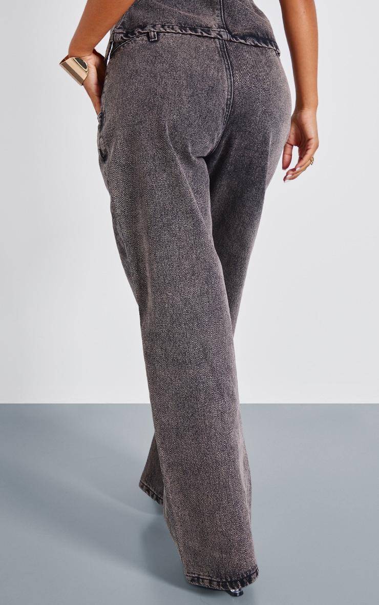 Petite Washed Grey Asymmetric Waist Wide Leg Jeans Product Image