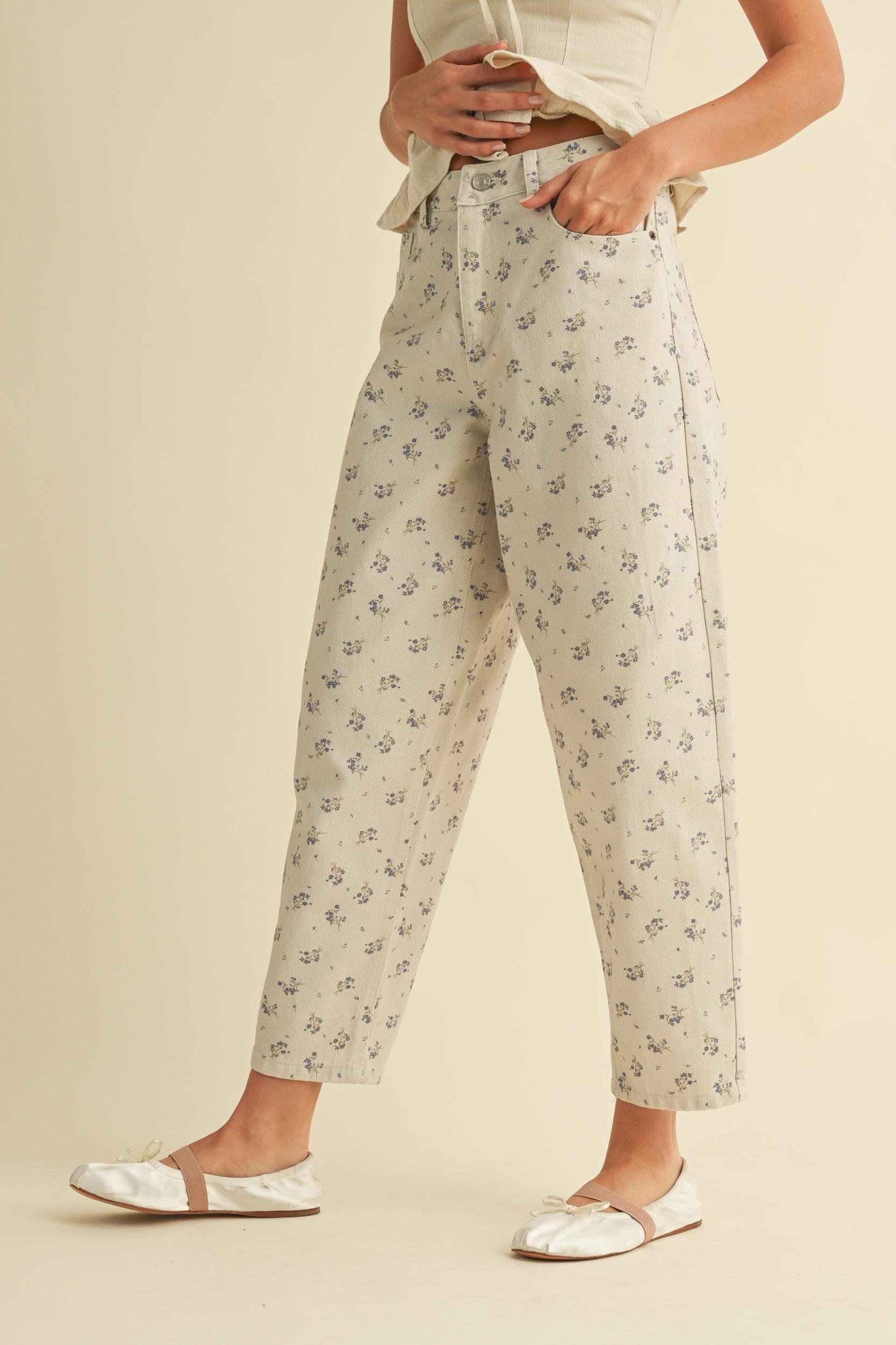 Vintage Floral Denim Pants Product Image