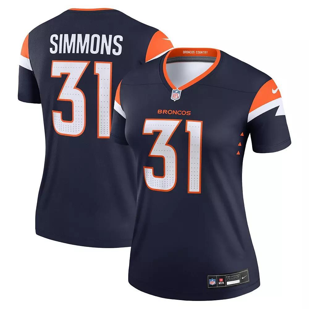 Women's Nike Justin Simmons  Navy Denver Broncos Alternate Legend Player Performance Top, Size: Small, Blue Product Image