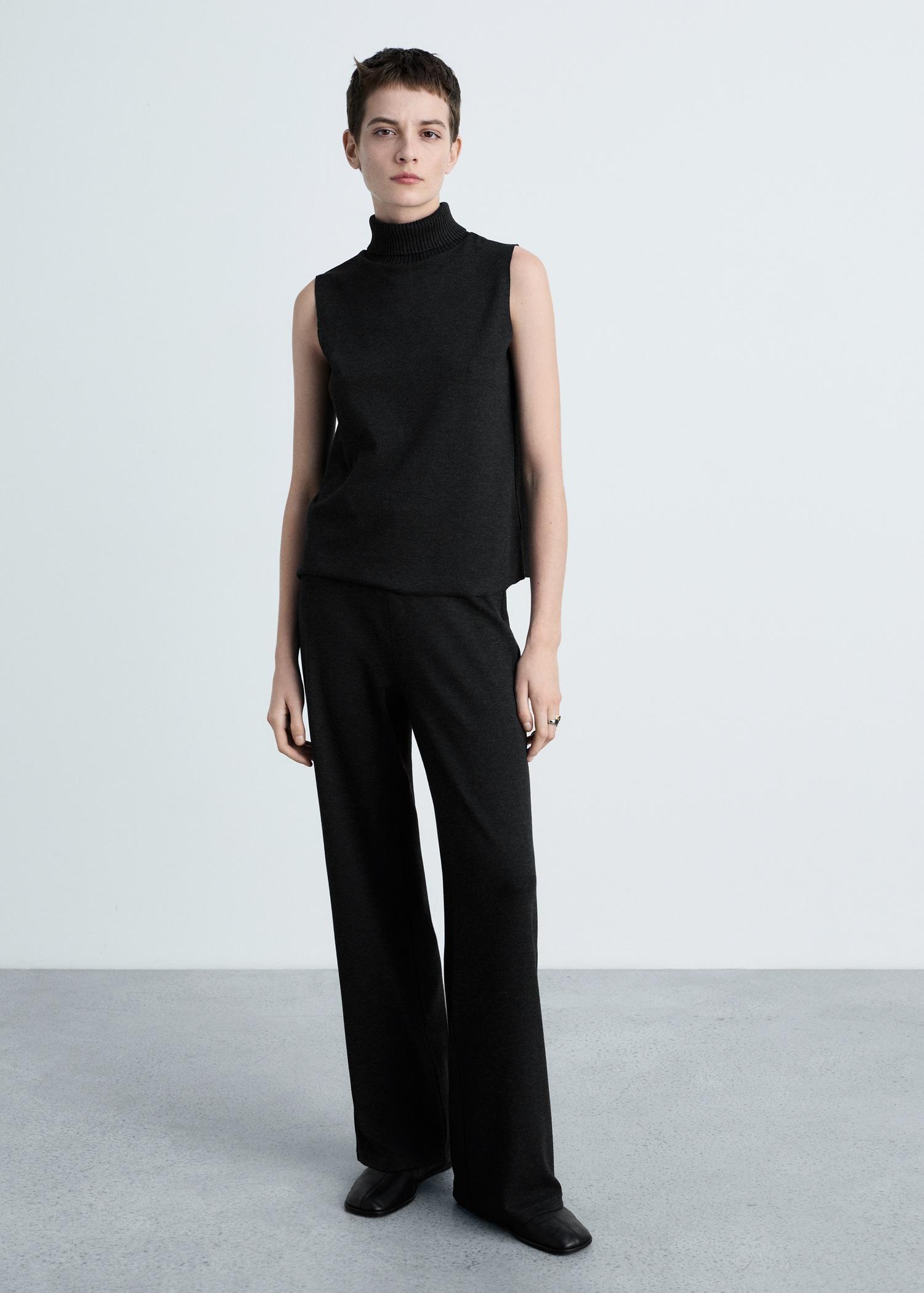 Fine-knit wideleg trousers - Women | MANGO USA Product Image